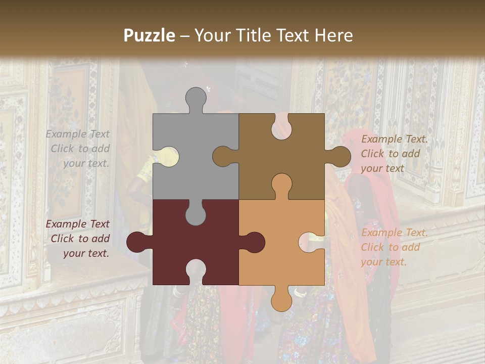 Indian Women In Bright Orange Saris In The Courtyard Of A Rajput Palace. Tiger Fort, Jaipur, Rajasthan, India PowerPoint Template