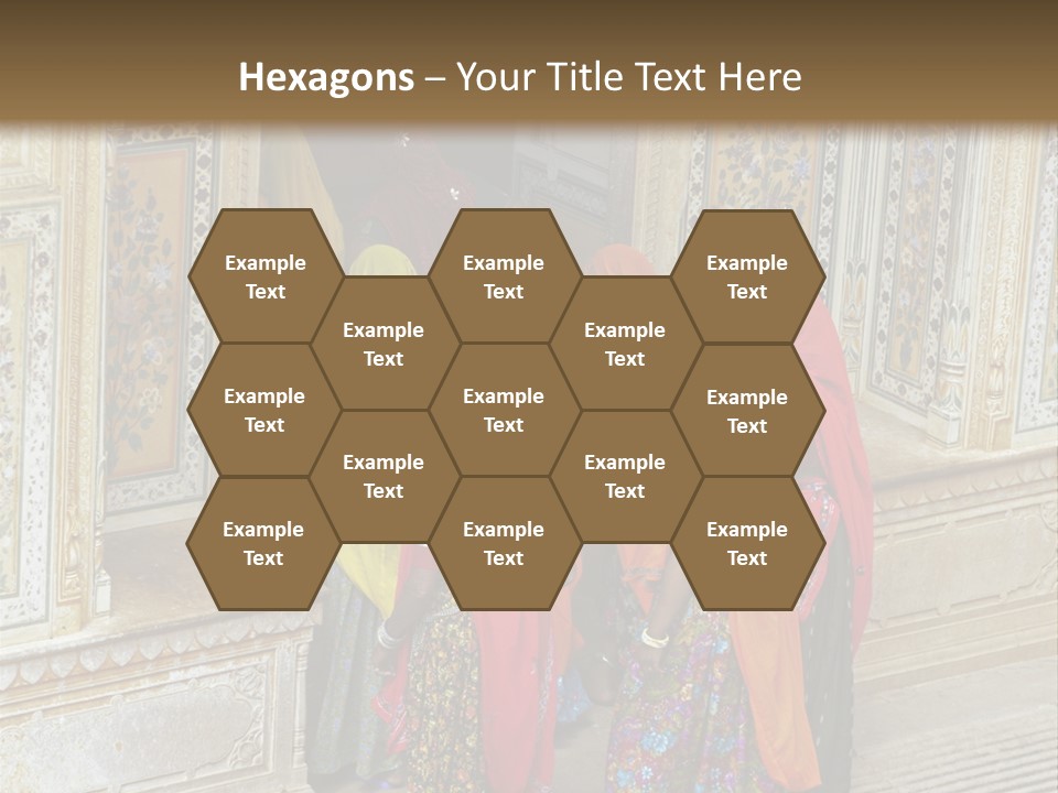 Indian Women In Bright Orange Saris In The Courtyard Of A Rajput Palace. Tiger Fort, Jaipur, Rajasthan, India PowerPoint Template