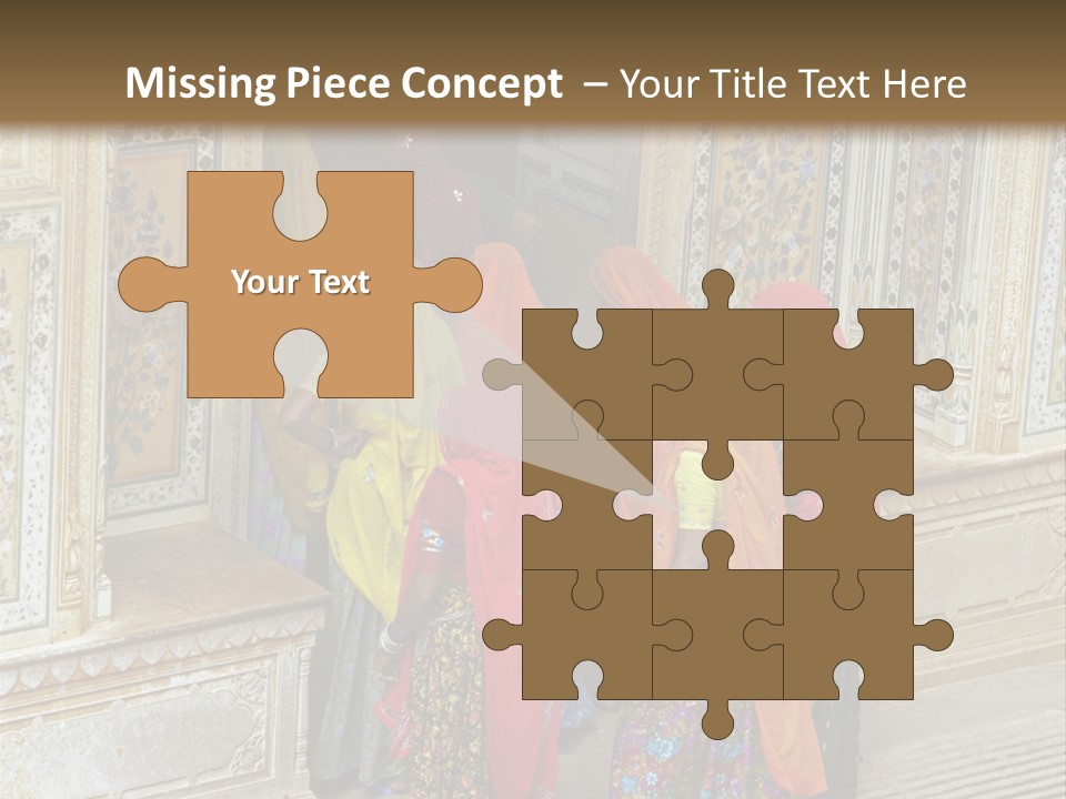 Indian Women In Bright Orange Saris In The Courtyard Of A Rajput Palace. Tiger Fort, Jaipur, Rajasthan, India PowerPoint Template