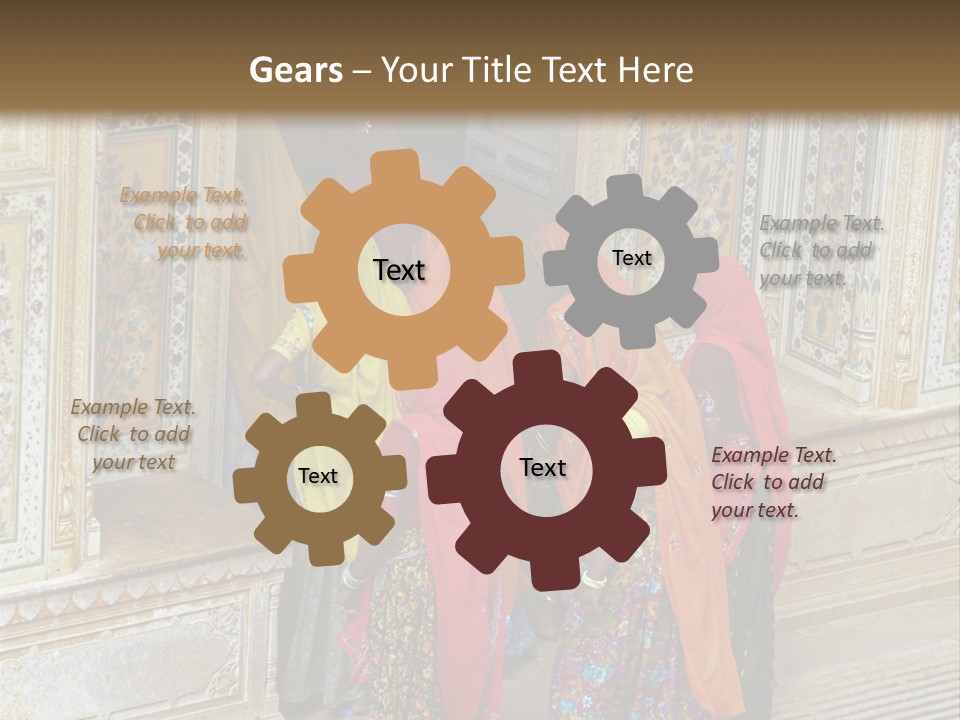 Indian Women In Bright Orange Saris In The Courtyard Of A Rajput Palace. Tiger Fort, Jaipur, Rajasthan, India PowerPoint Template