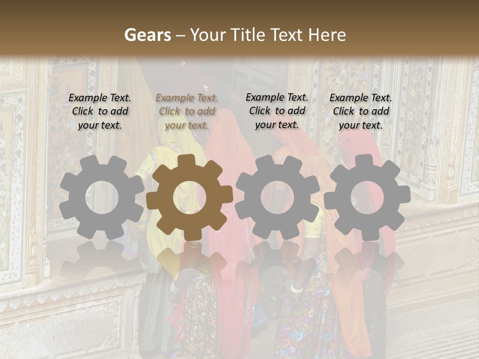 Indian Women In Bright Orange Saris In The Courtyard Of A Rajput Palace. Tiger Fort, Jaipur, Rajasthan, India PowerPoint Template