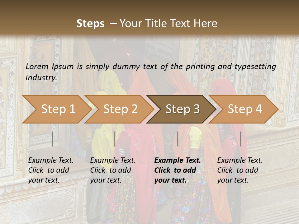 Indian Women In Bright Orange Saris In The Courtyard Of A Rajput Palace. Tiger Fort, Jaipur, Rajasthan, India PowerPoint Template