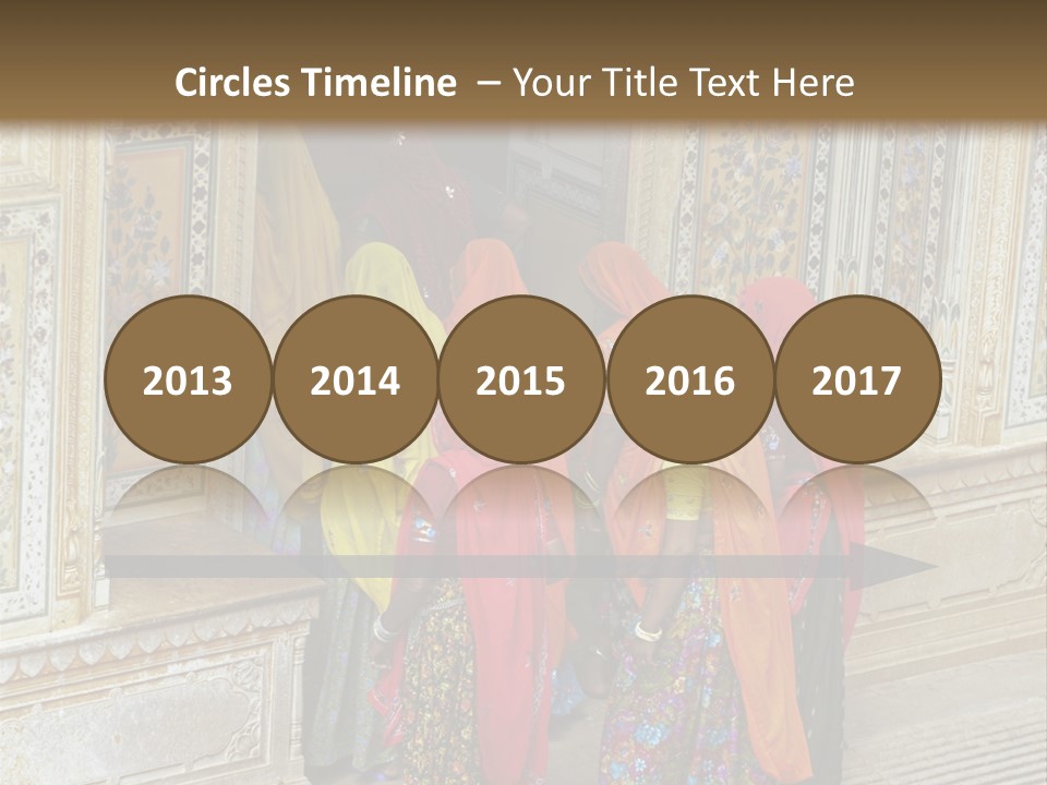 Indian Women In Bright Orange Saris In The Courtyard Of A Rajput Palace. Tiger Fort, Jaipur, Rajasthan, India PowerPoint Template