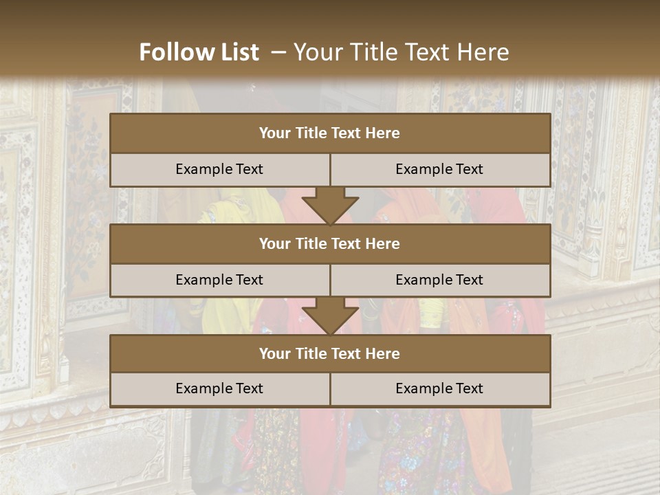 Indian Women In Bright Orange Saris In The Courtyard Of A Rajput Palace. Tiger Fort, Jaipur, Rajasthan, India PowerPoint Template
