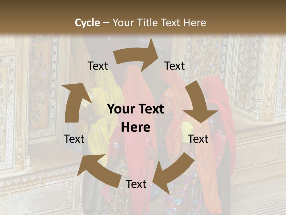 Indian Women In Bright Orange Saris In The Courtyard Of A Rajput Palace. Tiger Fort, Jaipur, Rajasthan, India PowerPoint Template