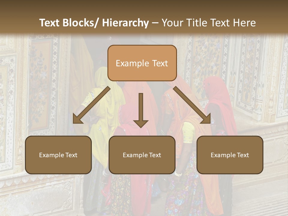 Indian Women In Bright Orange Saris In The Courtyard Of A Rajput Palace. Tiger Fort, Jaipur, Rajasthan, India PowerPoint Template