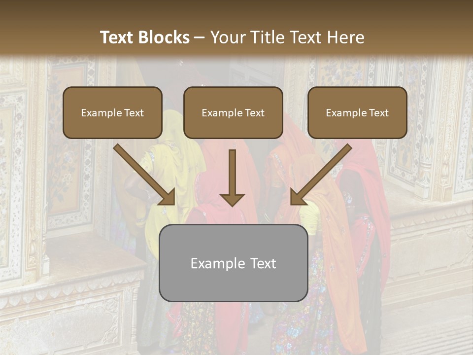 Indian Women In Bright Orange Saris In The Courtyard Of A Rajput Palace. Tiger Fort, Jaipur, Rajasthan, India PowerPoint Template