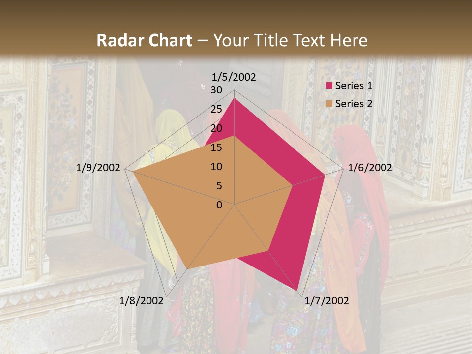 Indian Women In Bright Orange Saris In The Courtyard Of A Rajput Palace. Tiger Fort, Jaipur, Rajasthan, India PowerPoint Template