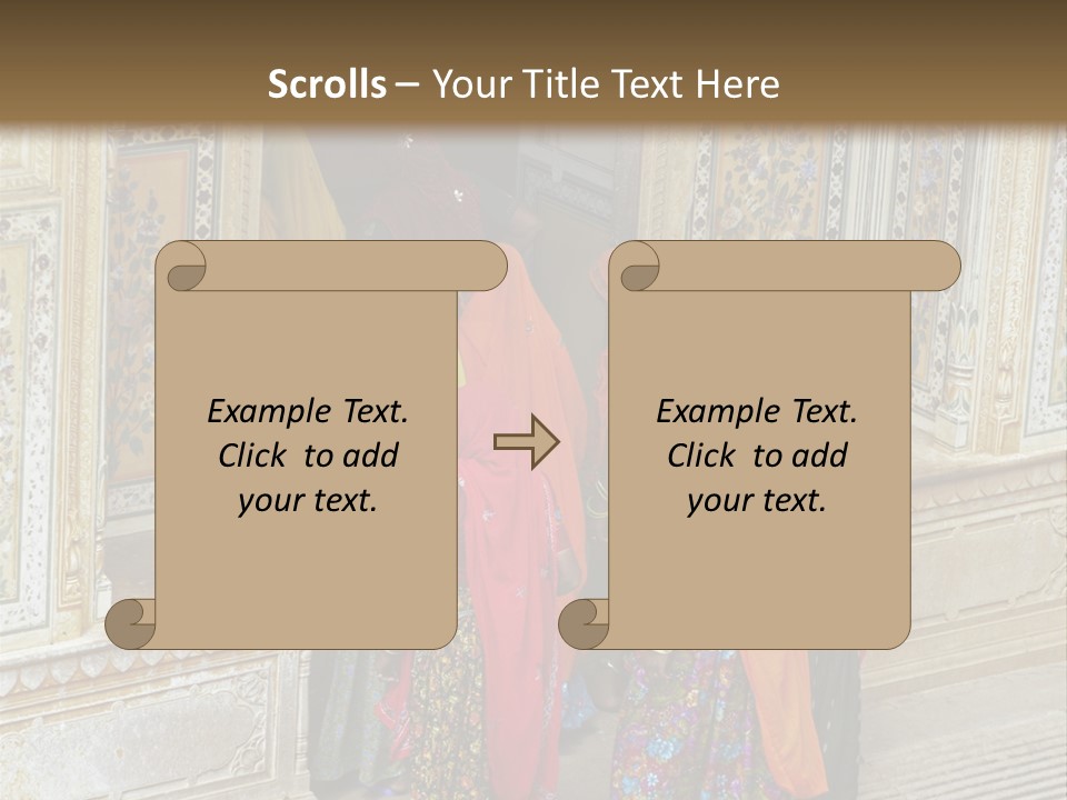 Indian Women In Bright Orange Saris In The Courtyard Of A Rajput Palace. Tiger Fort, Jaipur, Rajasthan, India PowerPoint Template