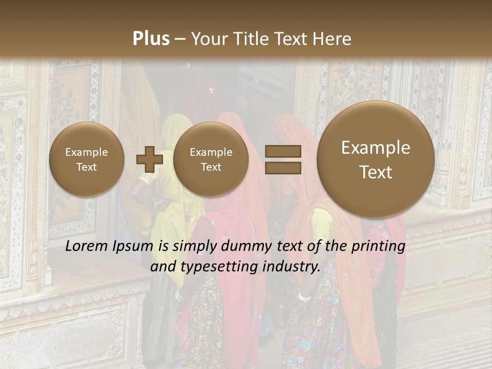 Indian Women In Bright Orange Saris In The Courtyard Of A Rajput Palace. Tiger Fort, Jaipur, Rajasthan, India PowerPoint Template