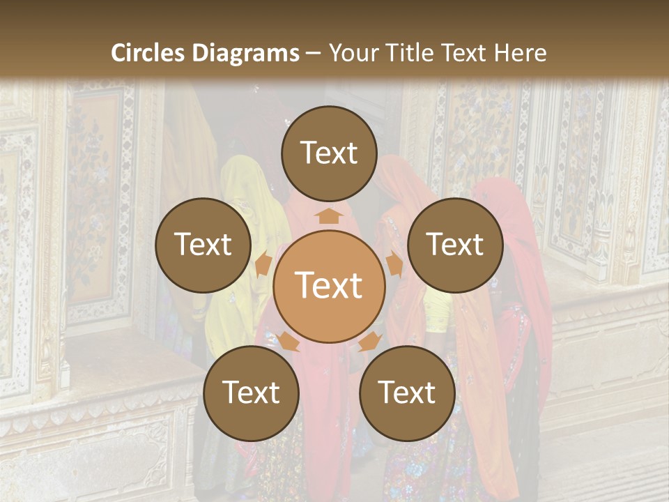 Indian Women In Bright Orange Saris In The Courtyard Of A Rajput Palace. Tiger Fort, Jaipur, Rajasthan, India PowerPoint Template