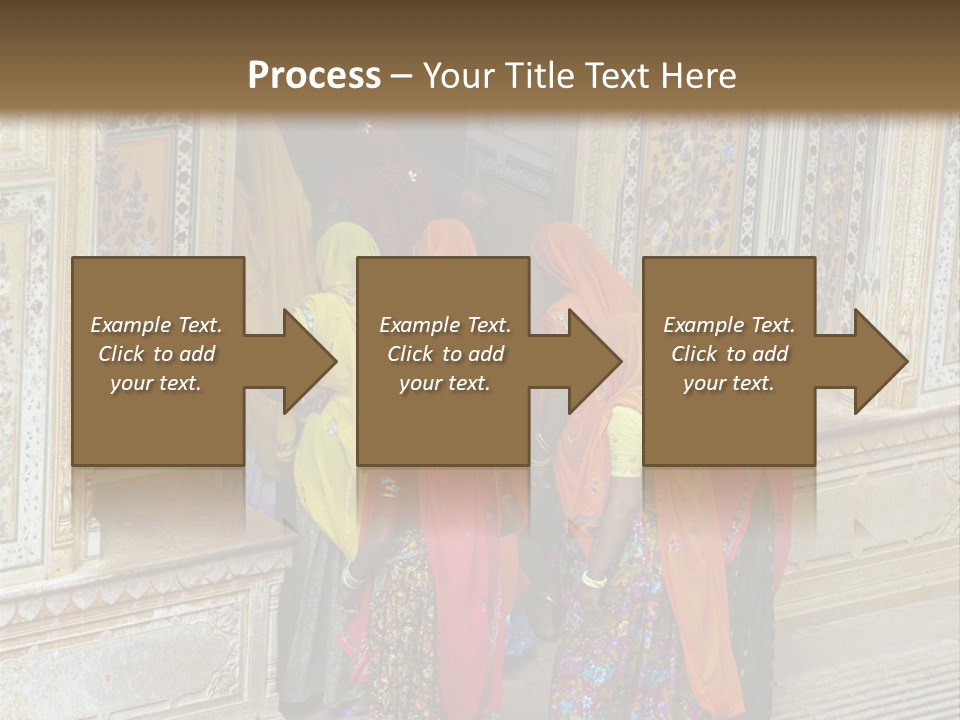 Indian Women In Bright Orange Saris In The Courtyard Of A Rajput Palace. Tiger Fort, Jaipur, Rajasthan, India PowerPoint Template