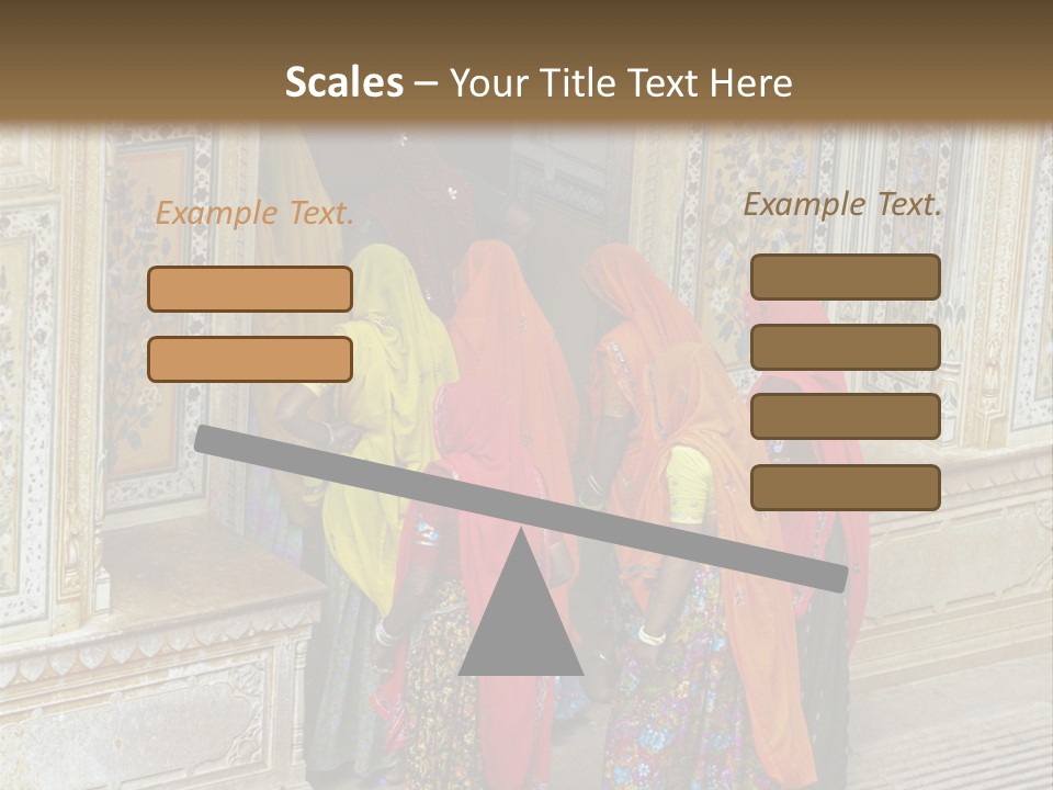 Indian Women In Bright Orange Saris In The Courtyard Of A Rajput Palace. Tiger Fort, Jaipur, Rajasthan, India PowerPoint Template