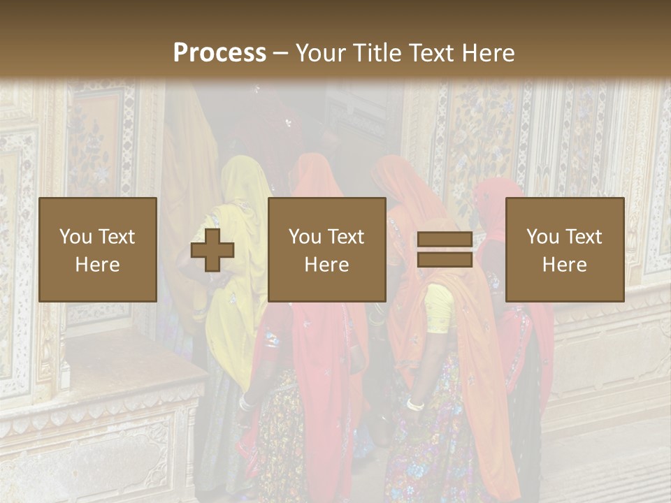 Indian Women In Bright Orange Saris In The Courtyard Of A Rajput Palace. Tiger Fort, Jaipur, Rajasthan, India PowerPoint Template