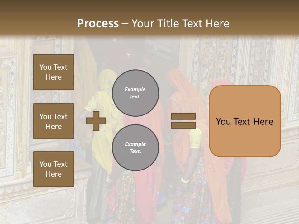 Indian Women In Bright Orange Saris In The Courtyard Of A Rajput Palace. Tiger Fort, Jaipur, Rajasthan, India PowerPoint Template