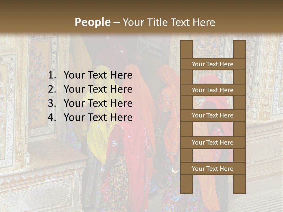 Indian Women In Bright Orange Saris In The Courtyard Of A Rajput Palace. Tiger Fort, Jaipur, Rajasthan, India PowerPoint Template