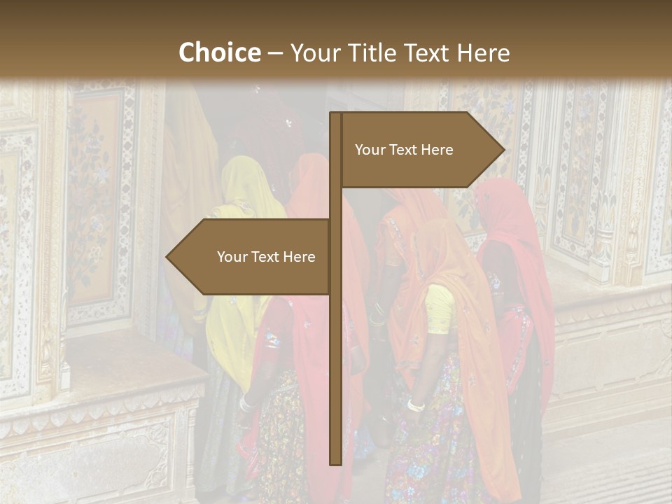 Indian Women In Bright Orange Saris In The Courtyard Of A Rajput Palace. Tiger Fort, Jaipur, Rajasthan, India PowerPoint Template