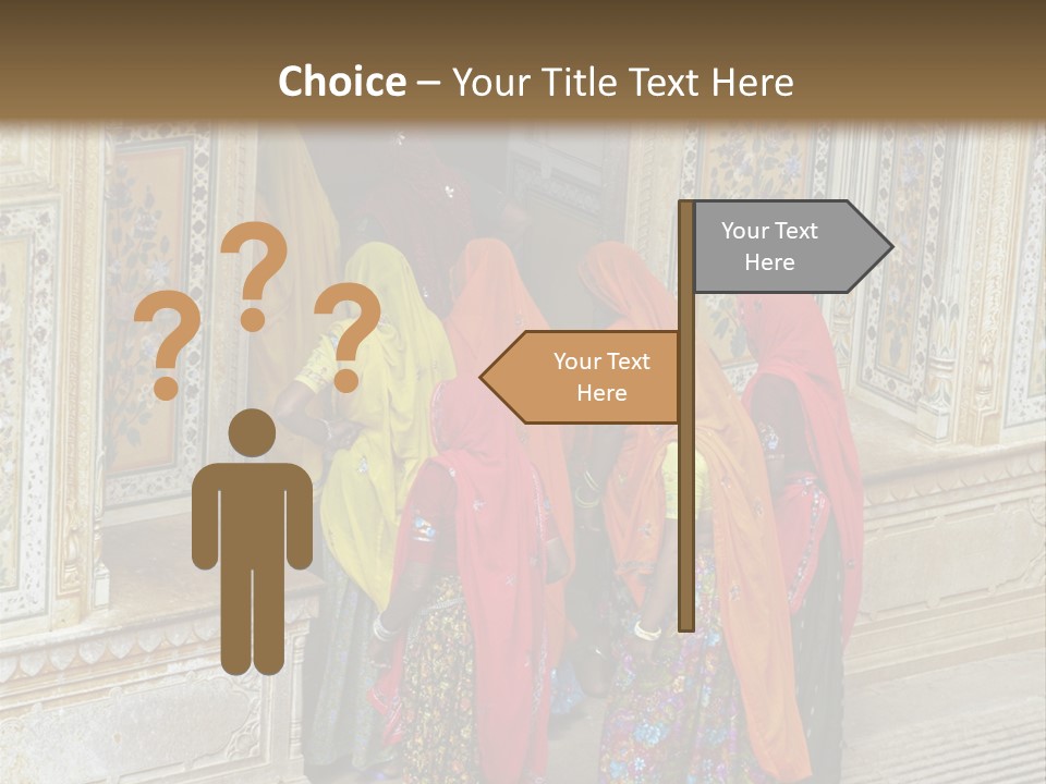 Indian Women In Bright Orange Saris In The Courtyard Of A Rajput Palace. Tiger Fort, Jaipur, Rajasthan, India PowerPoint Template