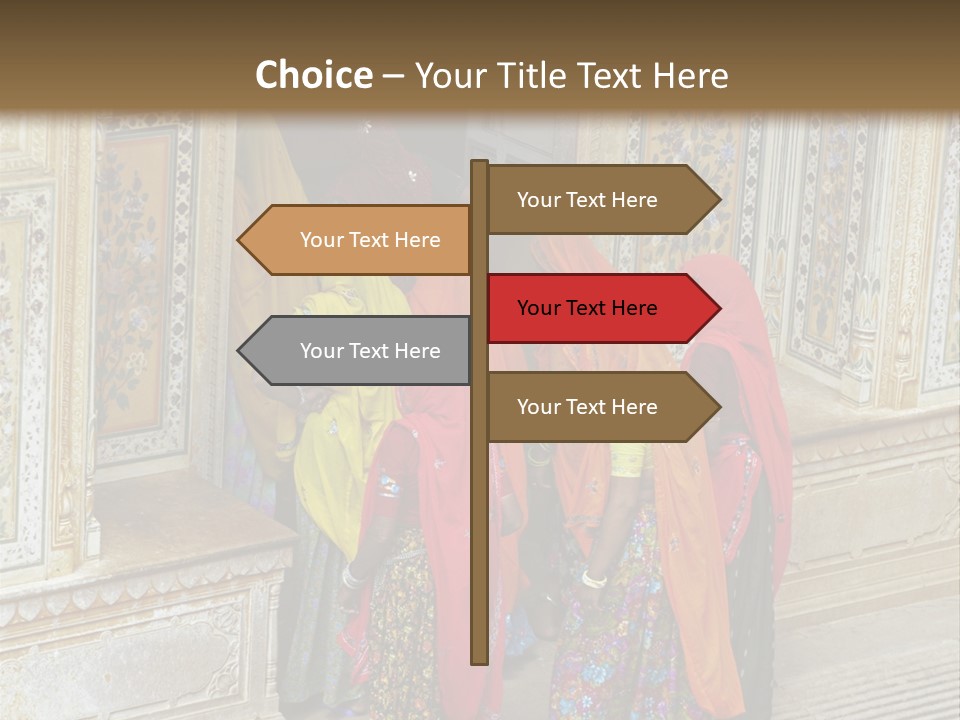 Indian Women In Bright Orange Saris In The Courtyard Of A Rajput Palace. Tiger Fort, Jaipur, Rajasthan, India PowerPoint Template