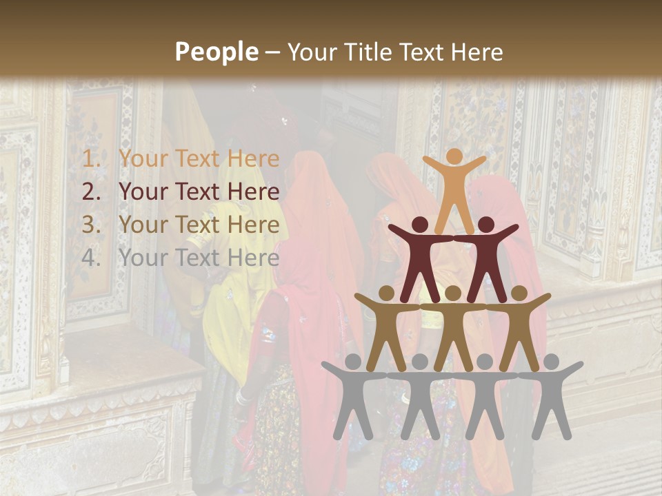 Indian Women In Bright Orange Saris In The Courtyard Of A Rajput Palace. Tiger Fort, Jaipur, Rajasthan, India PowerPoint Template