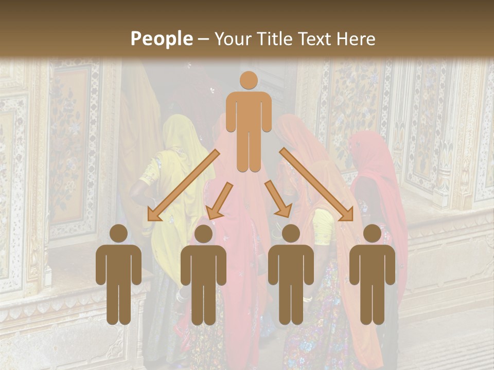 Indian Women In Bright Orange Saris In The Courtyard Of A Rajput Palace. Tiger Fort, Jaipur, Rajasthan, India PowerPoint Template