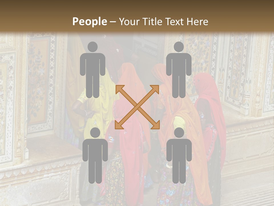 Indian Women In Bright Orange Saris In The Courtyard Of A Rajput Palace. Tiger Fort, Jaipur, Rajasthan, India PowerPoint Template