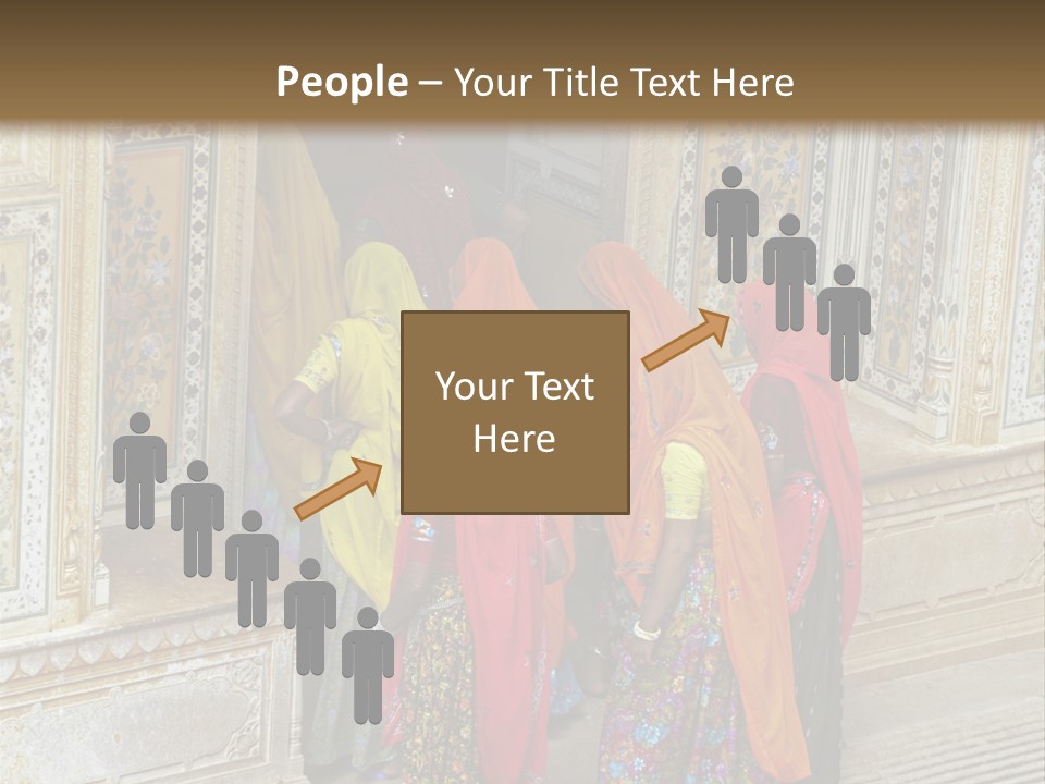 Indian Women In Bright Orange Saris In The Courtyard Of A Rajput Palace. Tiger Fort, Jaipur, Rajasthan, India PowerPoint Template