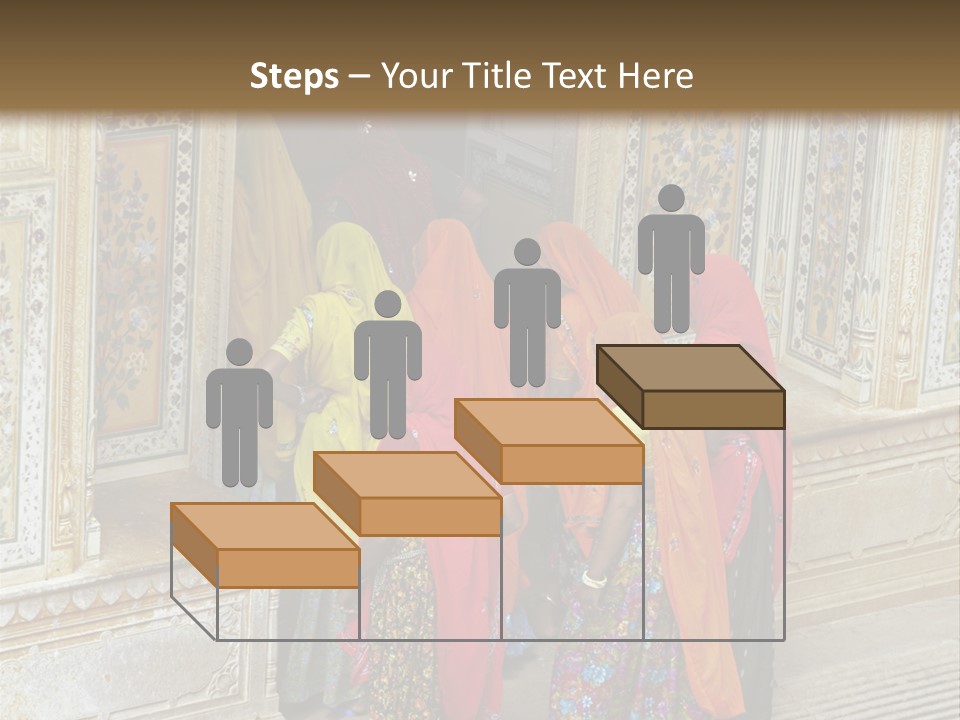 Indian Women In Bright Orange Saris In The Courtyard Of A Rajput Palace. Tiger Fort, Jaipur, Rajasthan, India PowerPoint Template