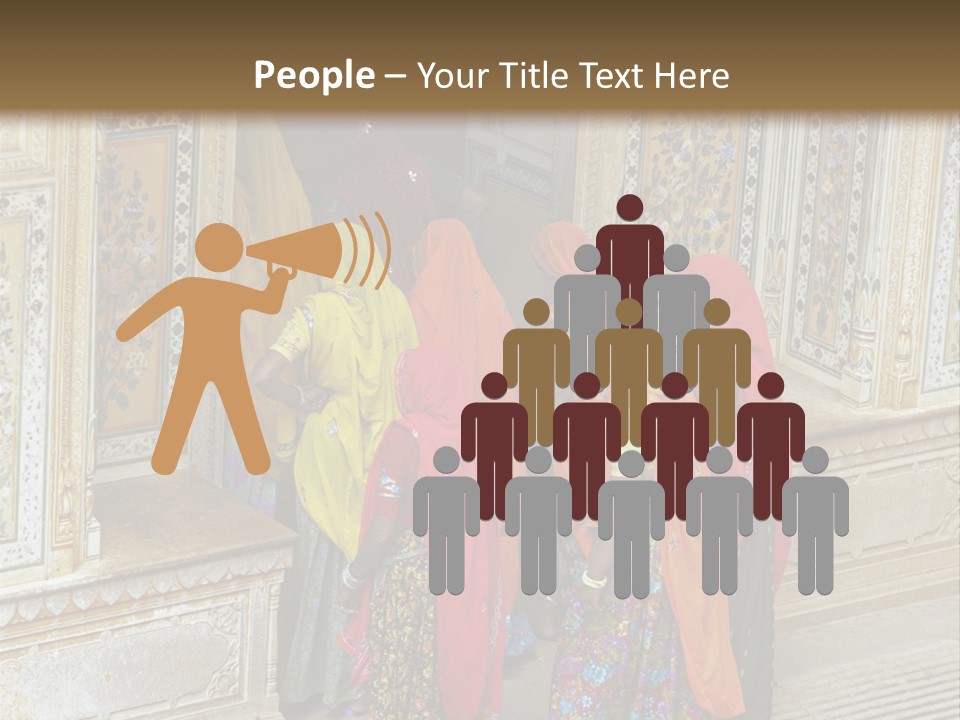 Indian Women In Bright Orange Saris In The Courtyard Of A Rajput Palace. Tiger Fort, Jaipur, Rajasthan, India PowerPoint Template