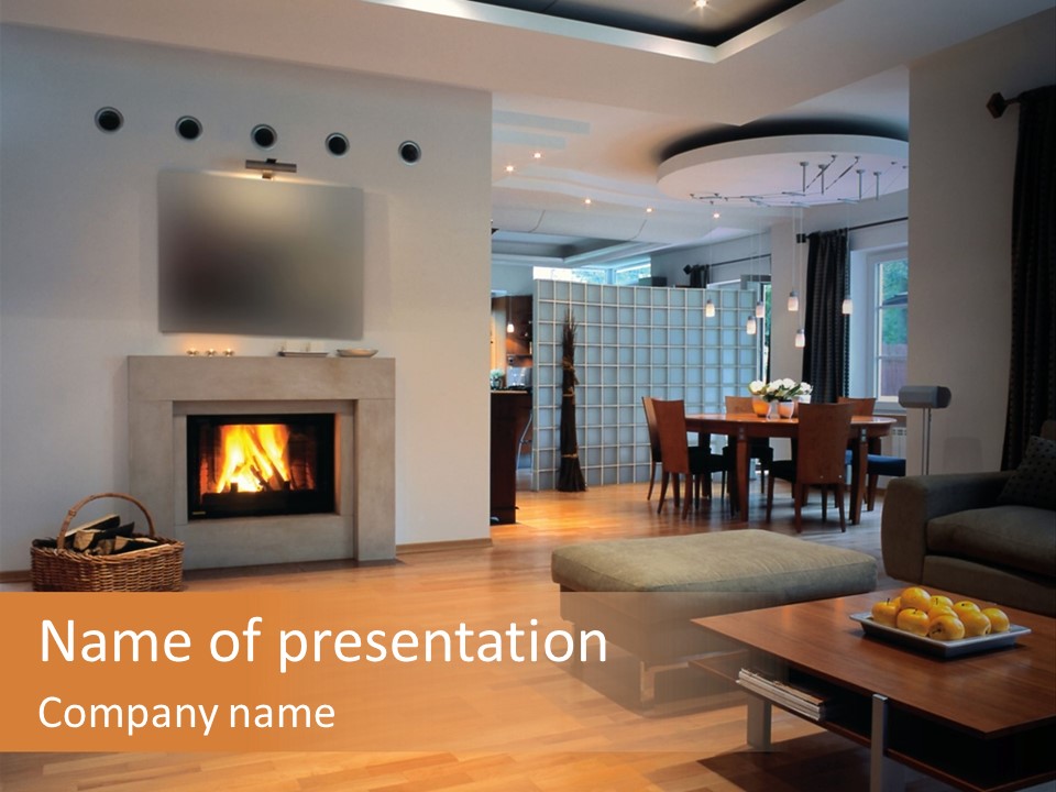 Open Space With Fire Place PowerPoint Template