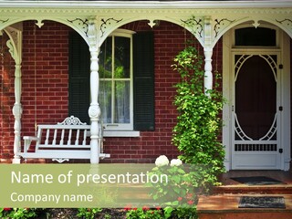 Beautiful Porch Of Victorian House Decorated With Flowers PowerPoint Template