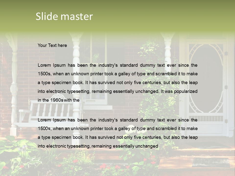 Beautiful Porch Of Victorian House Decorated With Flowers PowerPoint Template