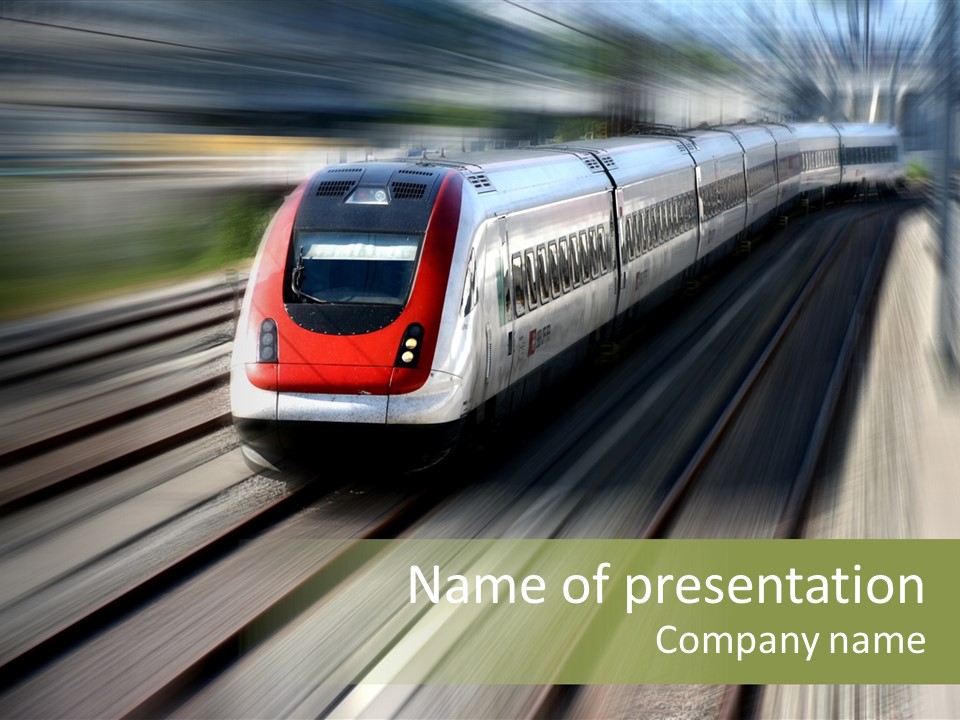 Train Speeding Along Its Tracks. Motion Blur. PowerPoint Template