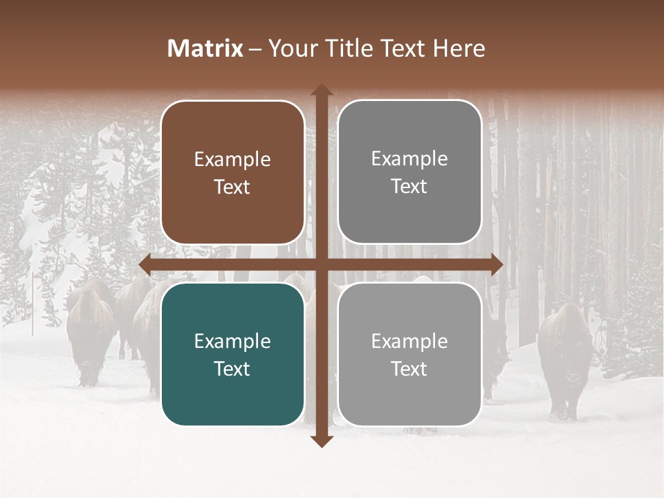 A Herd Of Bison Walking Through A Snow Covered Forest PowerPoint Template