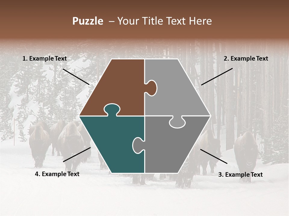 A Herd Of Bison Walking Through A Snow Covered Forest PowerPoint Template