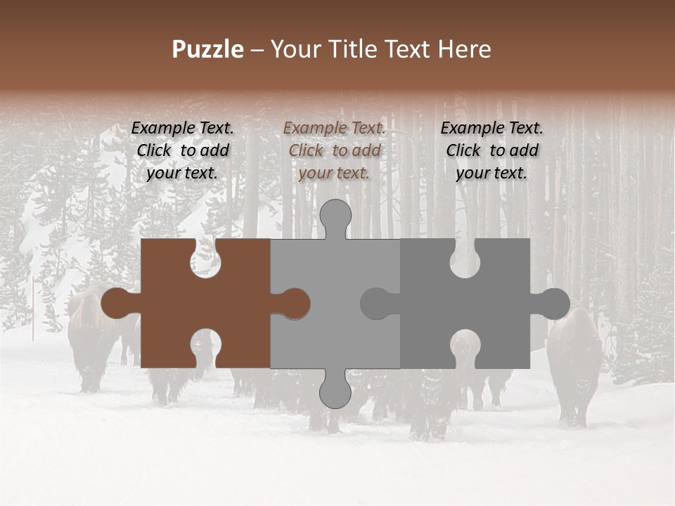 A Herd Of Bison Walking Through A Snow Covered Forest PowerPoint Template