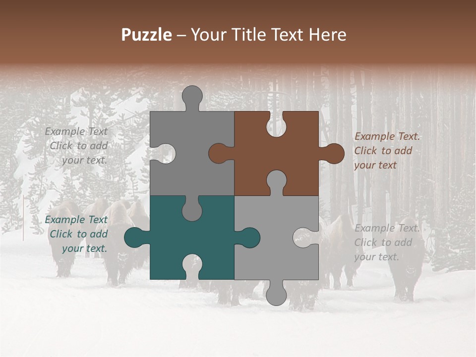 A Herd Of Bison Walking Through A Snow Covered Forest PowerPoint Template