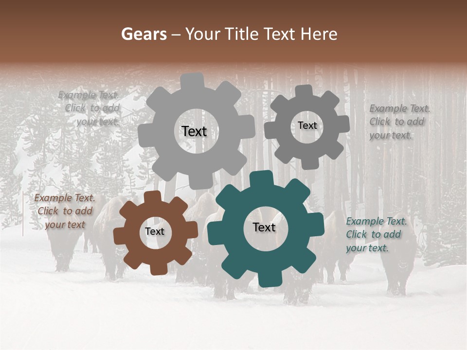 A Herd Of Bison Walking Through A Snow Covered Forest PowerPoint Template