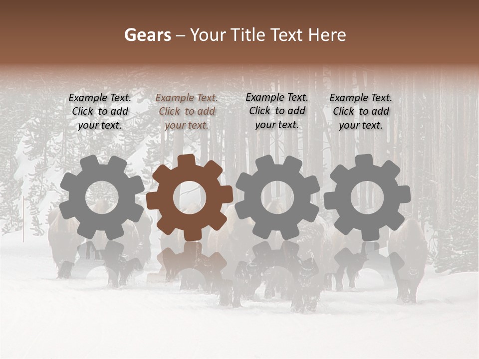 A Herd Of Bison Walking Through A Snow Covered Forest PowerPoint Template