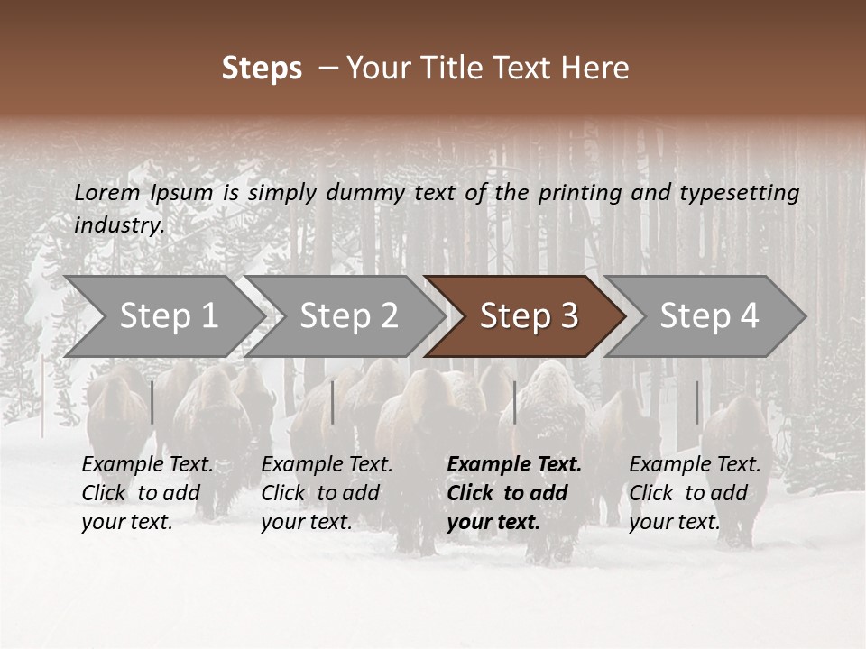 A Herd Of Bison Walking Through A Snow Covered Forest PowerPoint Template