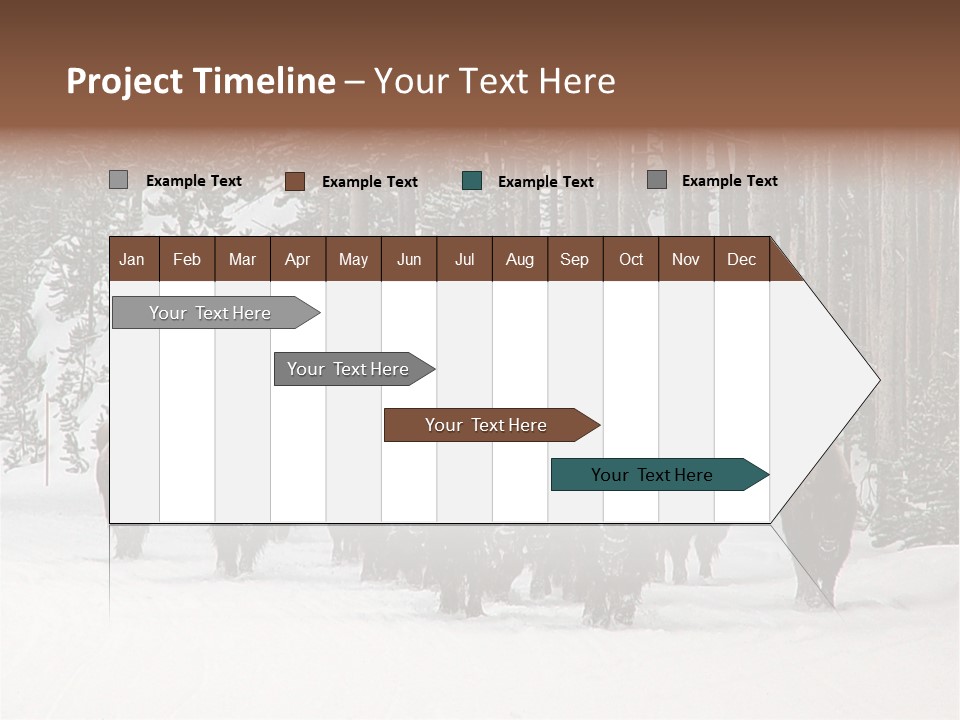 A Herd Of Bison Walking Through A Snow Covered Forest PowerPoint Template