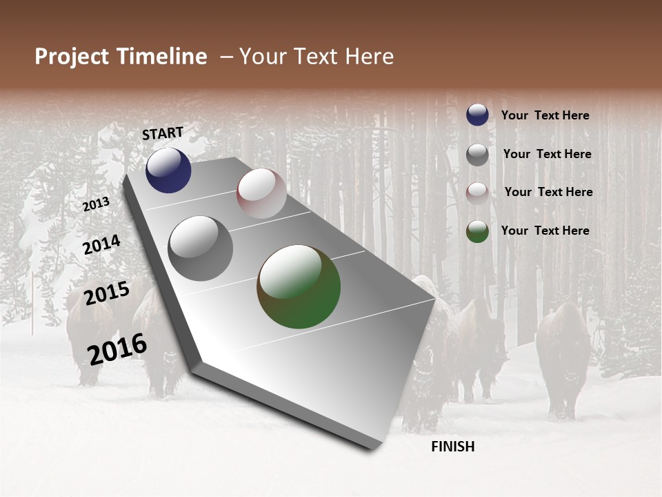 A Herd Of Bison Walking Through A Snow Covered Forest PowerPoint Template