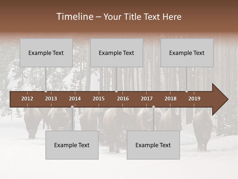 A Herd Of Bison Walking Through A Snow Covered Forest PowerPoint Template
