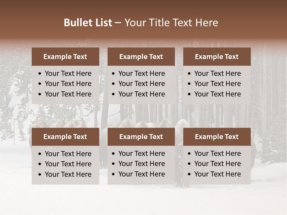 A Herd Of Bison Walking Through A Snow Covered Forest PowerPoint Template
