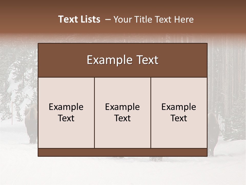 A Herd Of Bison Walking Through A Snow Covered Forest PowerPoint Template