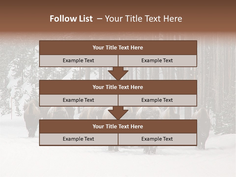 A Herd Of Bison Walking Through A Snow Covered Forest PowerPoint Template