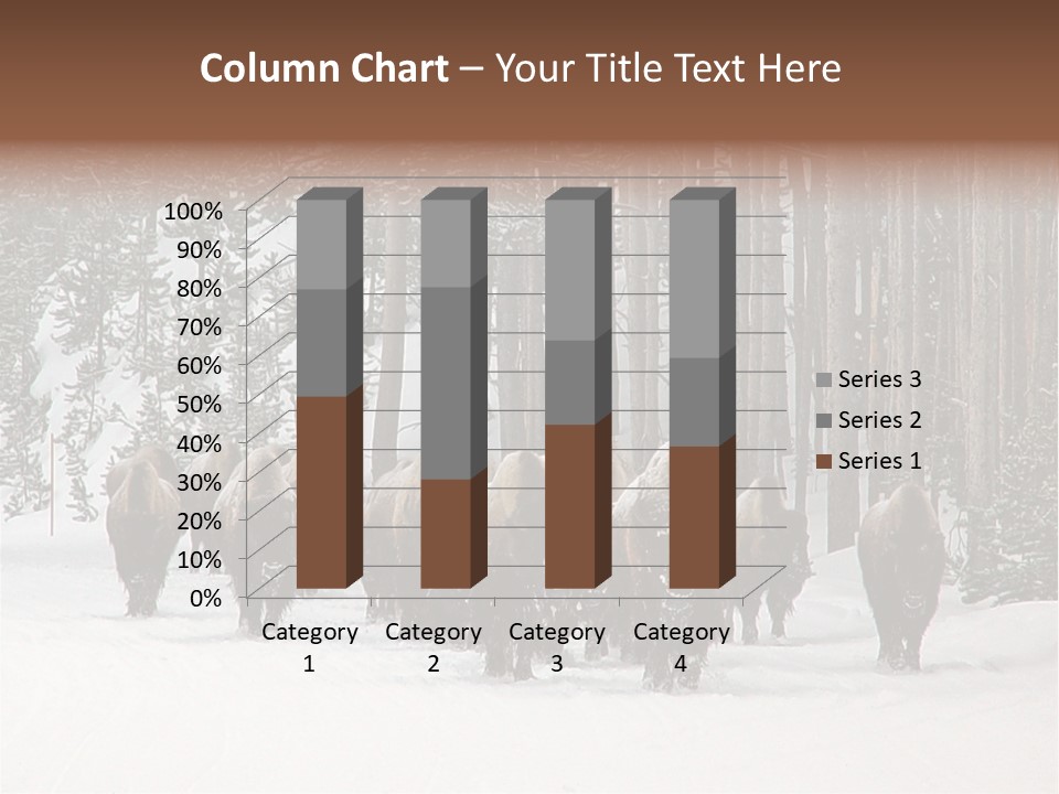A Herd Of Bison Walking Through A Snow Covered Forest PowerPoint Template