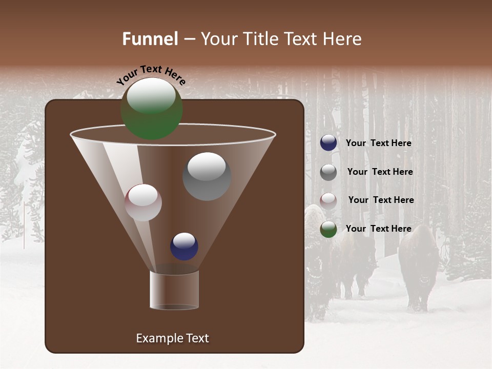 A Herd Of Bison Walking Through A Snow Covered Forest PowerPoint Template