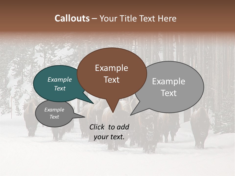 A Herd Of Bison Walking Through A Snow Covered Forest PowerPoint Template