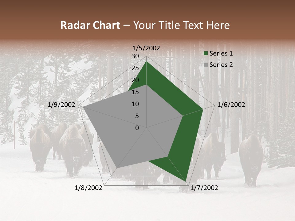 A Herd Of Bison Walking Through A Snow Covered Forest PowerPoint Template